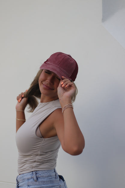 Maroon Distressed Hat with mesh