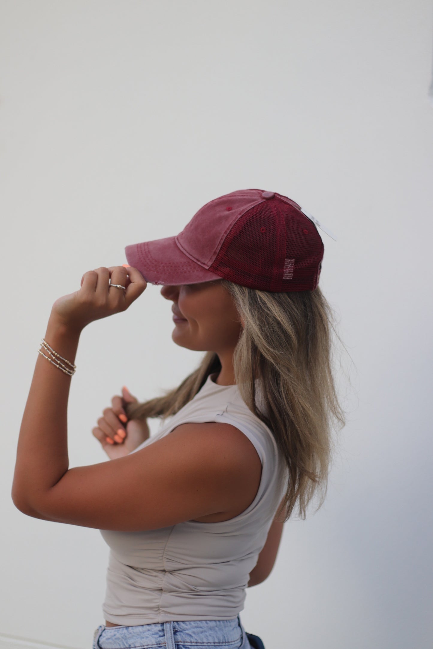 Maroon Distressed Hat with mesh