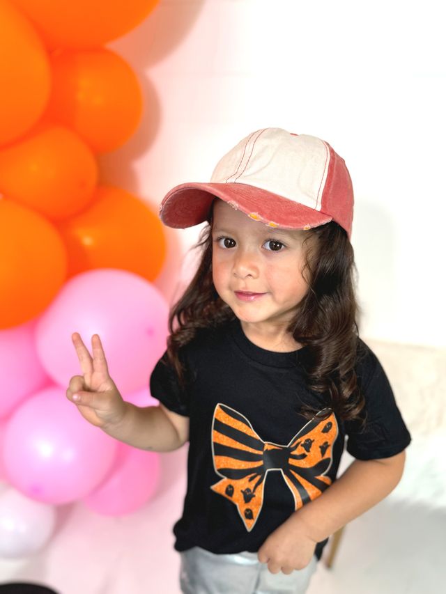 GIRLS Distressed Orange and Cream Hat