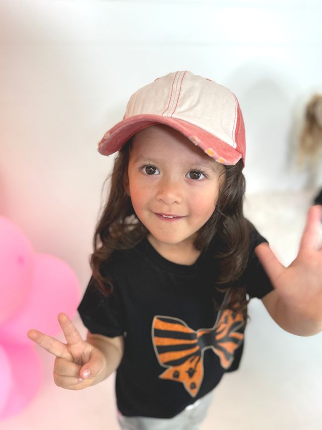 GIRLS Distressed Orange and Cream Hat